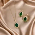 Juego de Joyería Elegante y Moderno de 3 Piezas para Mujer, Collar con Gota de Agua Verde, Gargantilla de Metal Clásica, Aretes para Uso Diario Informal, Regalo 5