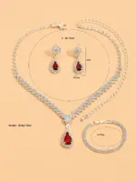Conjunto de joyería Vintage elegante para mujer, collar estilo diamante con incrustaciones de Metal, gargantilla de plata, pulsera de boda nupcial, regalo de fiesta, 4 Uds. 8 Conjunto de joyería Vintage elegante para mujer, collar estilo diamante con incrustaciones de Metal, gargantilla de plata, pulsera de boda nupcial, regalo de fiesta, 4 Uds. 8