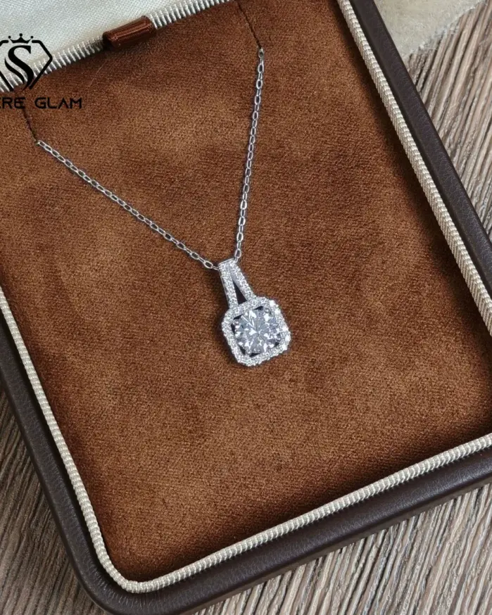 Collar cuadrado clásico de Plata de Ley 925 para mujer, joyería de lujo, moissanita de 1 quilate, collar deslumbrante de Color D para fecha a juego 1