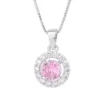 Conjunto de joyería Vintage elegante para mujer, collar redondo de circón rosa, gargantilla de cristal brillante, pulsera de boda para fiesta, 4 Uds. 3