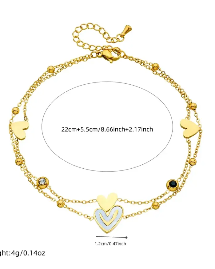 Tobilleras DIEYURO 316L de acero inoxidable con forma de corazón y circonita de doble capa para mujer, nueva tendencia, cadenas para pies, joyería antioxidante, regalo de vacaciones 2
