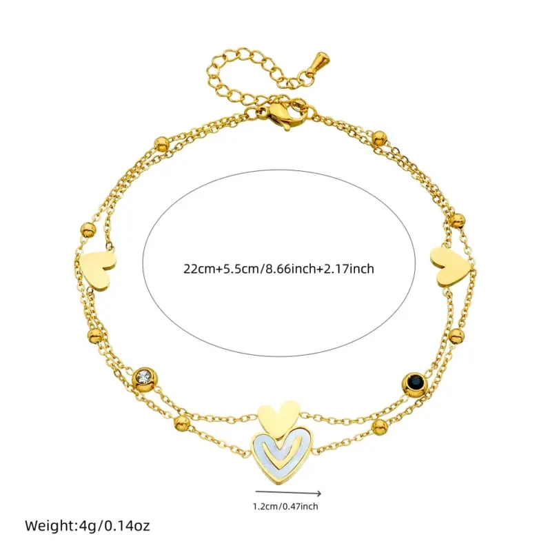 Tobilleras DIEYURO 316L de acero inoxidable con forma de corazón y circonita de doble capa para mujer, nueva tendencia, cadenas para pies, joyería antioxidante, regalo de vacaciones 2