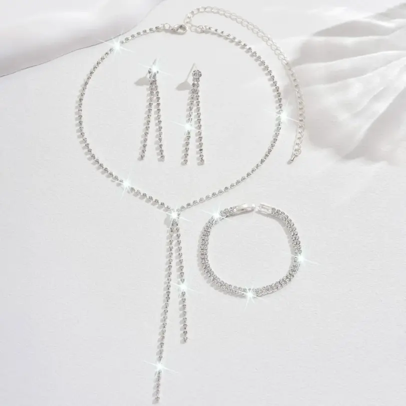 Conjunto de joyería para mujer, collar geométrico, pendientes, pulsera, adecuado para regalos de boda, fiesta y Festival, 3 uds. 4