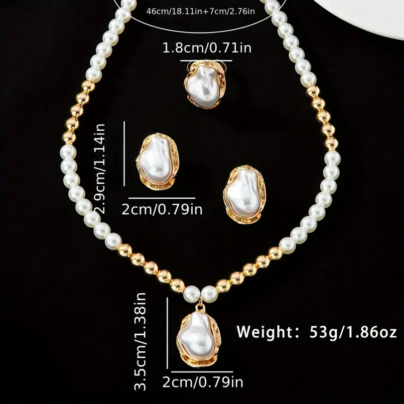 Juego de 4 Piezas de Aretes, Collar y Anillo Artificiales Elegantes y Retro, Perfecto para el Uso Diario de las Mujeres, Regalo para Fiestas 3