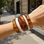 Juego de Joyería Elegante Retro para Mujer, 4 Piezas, Diseño Exclusivo, Pulsera Acrílica para Uso Diario, Boda, Fiesta, Pulsera Color Ámbar 2