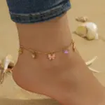 DIEYURO 316L Acero inoxidable Rosa mariposa circón corazón flor tobillera para mujer nueva moda cadena de pie joyería regalo de vacaciones 5