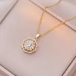 Juego de Joyería Elegante y Moderno de 3 Piezas para Mujer, Collar con Diseño de Flor Giratoria, Gargantilla Dorada Clásica, Aretes para Uso Diario Informal, Regalo 3