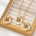 Conjunto de joyería Vintage elegante para mujer, collar circular geométrico de Metal, Gargantilla dorada, pulsera de boda nupcial, regalo de fiesta, 3 uds. 2
