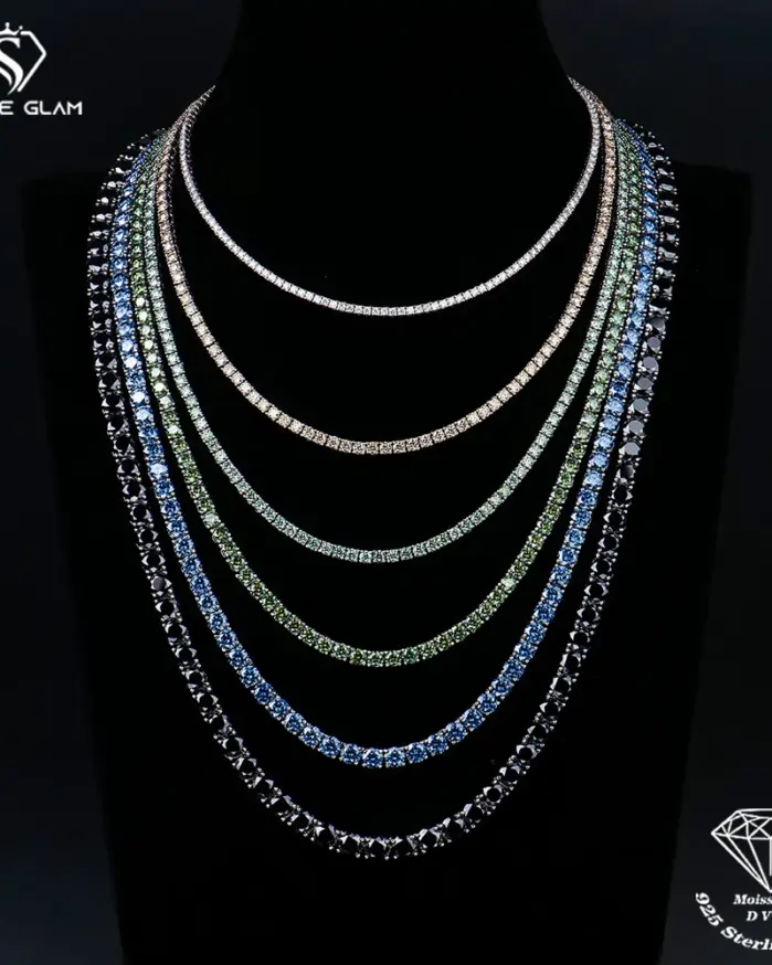 Collar y Pulsera de Tenis de Moissanita de Plata Esterlina 925 TY para Hombres y Mujeres, Collar de Moissanita Color D, Cadena de Tenis Estilo Hip-Hop 1