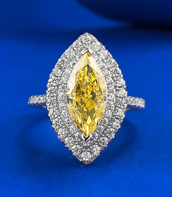 Anillo de moissanita tipo ojo de caballo de 6x13MM para mujer en Plata de Ley 925, anillo de compromiso de lujo, anillo de pareja, joyería fina Retro 1