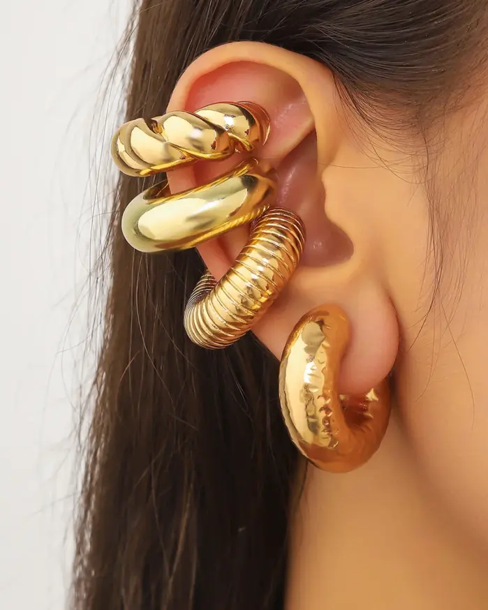 Conjunto de joyería Retro elegante para mujer, Clip dorado para oreja sin agujero para la oreja, uso diario, pulsera de boda nupcial, regalo de fiesta, 4 Uds. 2