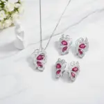 Conjunto de joyería Vintage elegante para mujer, collar de mariposa de rubí, gargantilla de cristal brillante, pendientes de boda para fiesta, 3 uds. 1