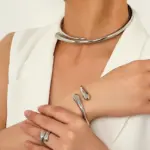 Juego de Joyería Elegante de 2/3 Piezas: Brazalete Abierto Dorado, Collar con Colgante de Lágrima y Anillo Retro para Mujer, Accesorios de Moda, Regalo 5